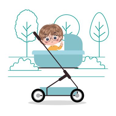 çocuk çizgi filmi bebek arabası vektör tasarımı içinde