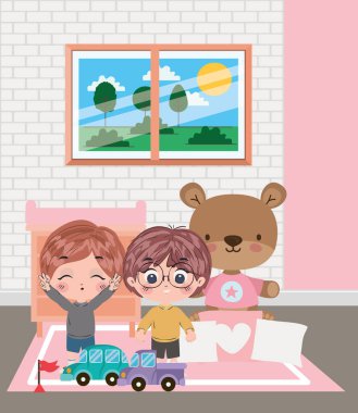 Mutlu çocuklar çizgi film vektör tasarımı