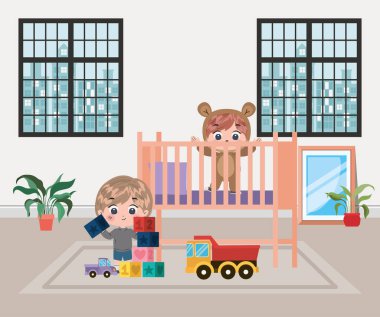 Mutlu çocuklar çizgi film vektör tasarımı