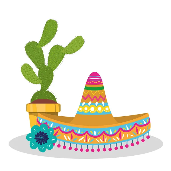 Sombrero mexicano y diseño de vectores de cactus — Archivo Imágenes Vectoriales