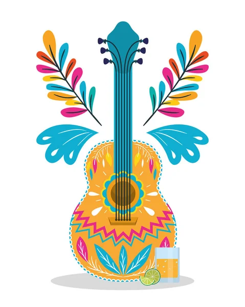 Mexican guitar and tequla vector design — Stock Vector