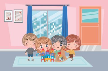 Kızlar ve erkek çizgi film vektör tasarımı