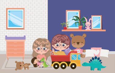 kız ve erkek çizgi film vektör tasarımı