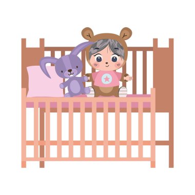 Beşik vektör tasarımının içindeki izole çocuk çizgi filmi