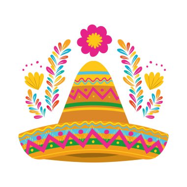 Meksika şapkası ve çiçek vektör tasarımı