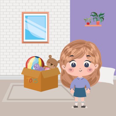 kız çizgi film oda vektör tasarımı