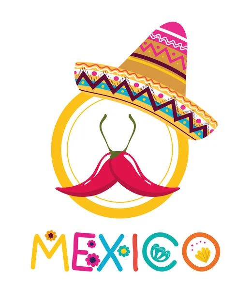 Sombrero mexicano y diseño de vectores chillis — Vector de stock