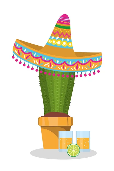 Sombrero mexicano y diseño de vectores de cactus — Vector de stock