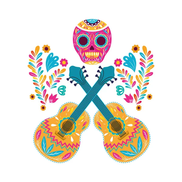 Crâne mexicain et design vectoriel guitares — Image vectorielle