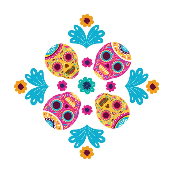 Мексиканські черепи і векторний дизайн квітів — стоковий вектор