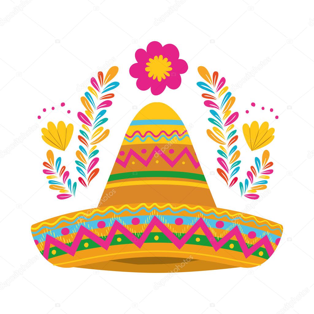 Mexican hat and flowers vector design