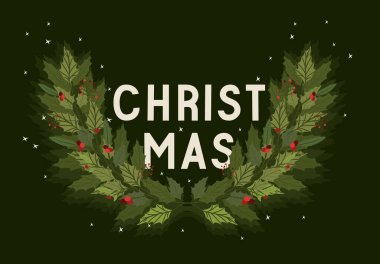 Yaprak vektör tasarımlı Noel metni