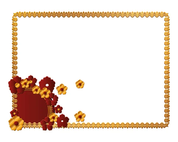 Cadre en or avec motif vectoriel fleurs — Image vectorielle