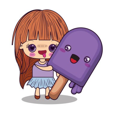 Kawaii kız karikatür vektör tasarımı