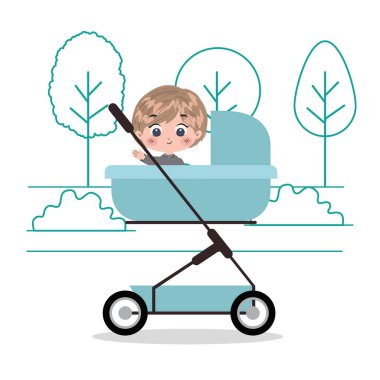 çocuk çizgi filmi bebek arabası vektör tasarımı içinde