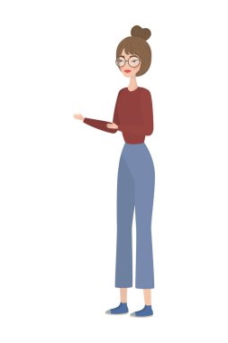 Sevimli kadın çizgi film çizimi vektör tasarımı