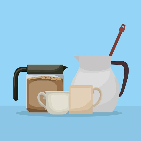 Koffiepot werper en kopjes vector ontwerp — Stockvector