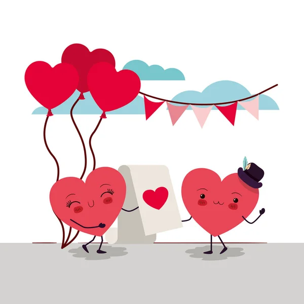 Gelukkige Valentijnskaarten hart cartoons vector ontwerp — Stockvector