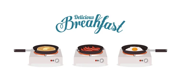 Panqueca de bacon de café da manhã e design de vetor de ovo — Vetor de Stock