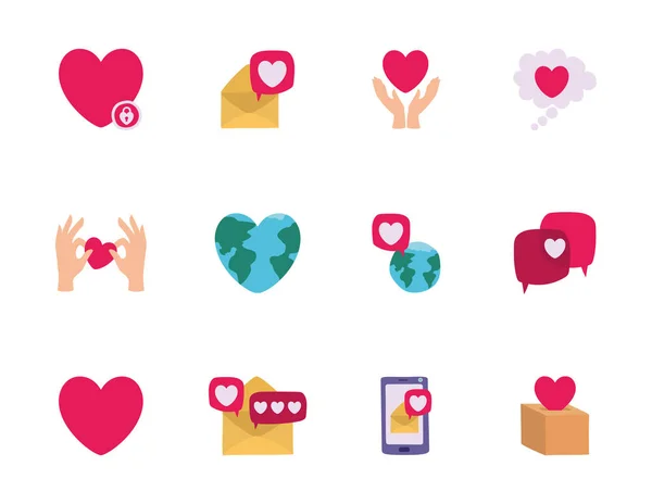 Icono de amor aislado conjunto de diseño de vectores — Vector de stock