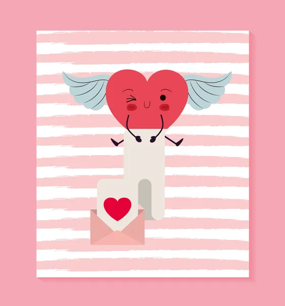 Mutlu sevgililer günü kalp karikatür çizimi — Stok Vektör