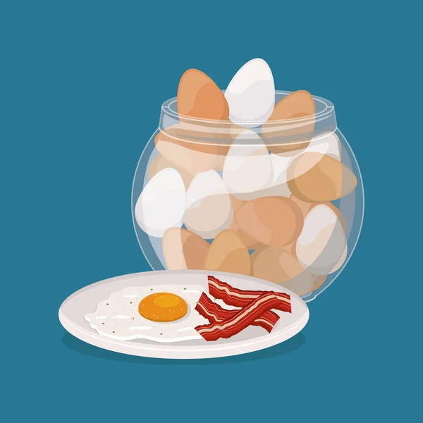 Lezat sarapan telur dan desain vektor bacon - Stok Vektor