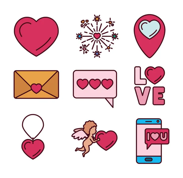 Icono de amor aislado conjunto relleno vector diseño — Archivo Imágenes Vectoriales