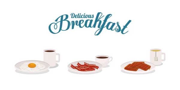 Pequeno-almoço bacon ovo e waffle vector design — Vetor de Stock