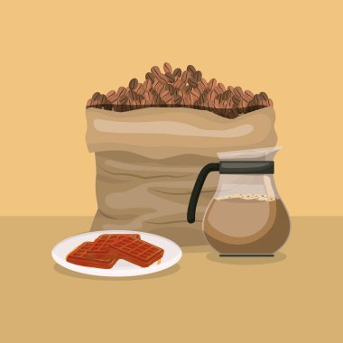 Lezzetli kahvaltı kahvesi ve waffle vektörü tasarımı