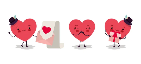 행복 한 발렌틴들의 심장 만화 벡터 디자인 — 스톡 벡터