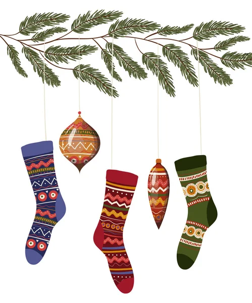 Joyeux Noël chaussettes et sphères design vectoriel — Image vectorielle