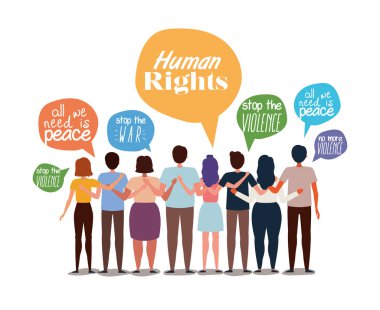 İnsan hakları vektör tasarımını protesto eden insanlar