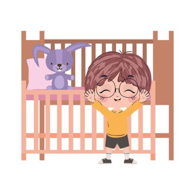 İzole çocuk çizgi filmi ve beşik vektör tasarımı