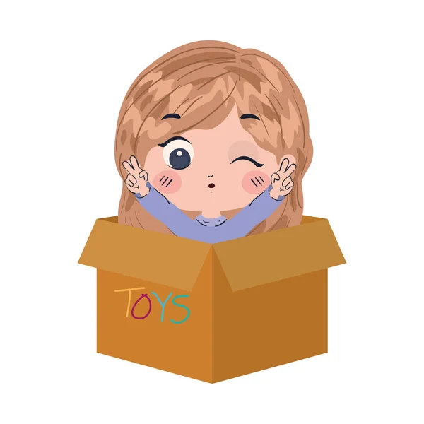 Απομονωμένο κορίτσι κινουμένων σχεδίων με παιχνίδια κουτί διάνυσμα σχεδιασμό — Διανυσματικό Αρχείο