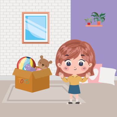 kız çizgi film oda vektör tasarımı