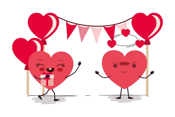 행복 한 발렌틴들의 심장 만화 벡터 디자인 — 스톡 벡터