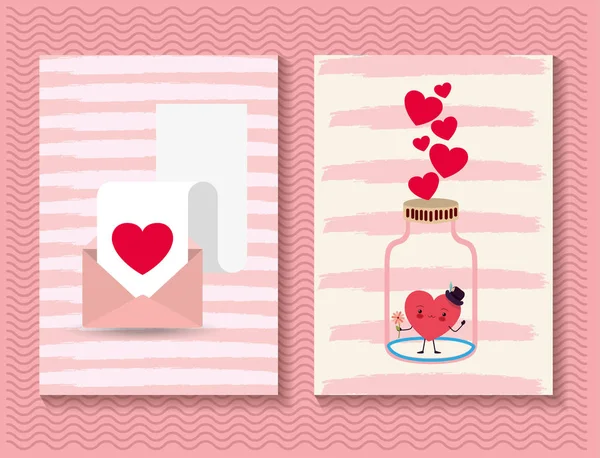 Счастливые валентинки карточка сердца и бутылка векторный дизайн — стоковый вектор
