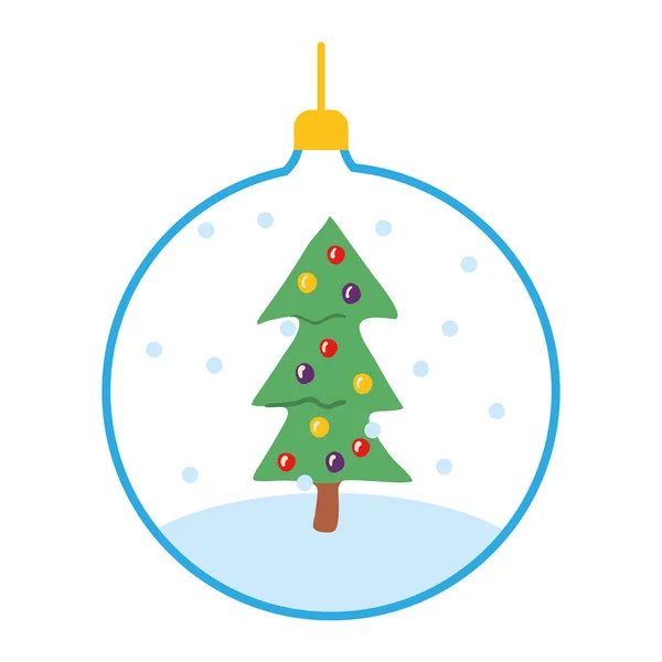 Vrolijk kerstfeest dennenboom in bol vector ontwerp — Stockvector