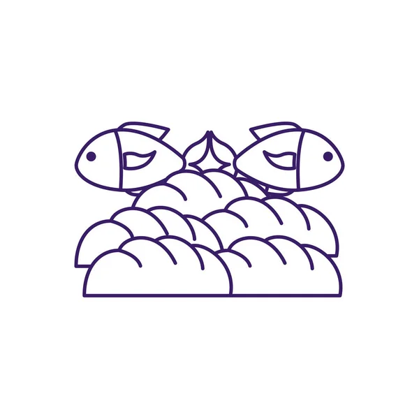Diseño aislado del vector de la línea de pan y pescado — Vector de stock