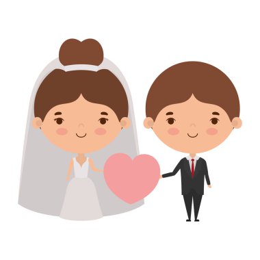 Bir çift gelin ve damat çizgi film tasarımı