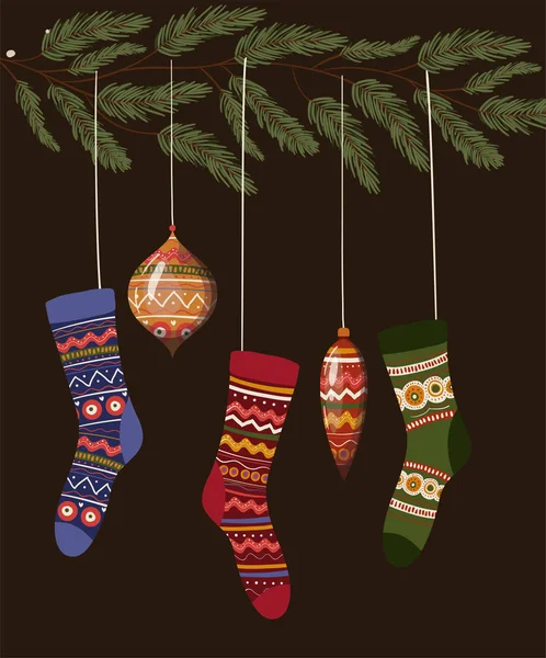 Feliz Navidad calcetines y esferas vector de diseño — Archivo Imágenes Vectoriales