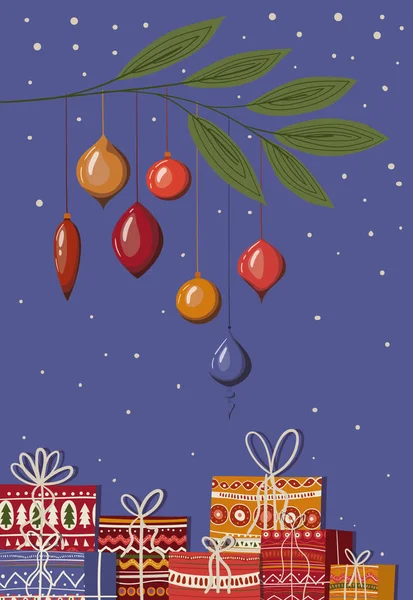 Joyeux Noël sphères et cadeaux design vectoriel — Image vectorielle