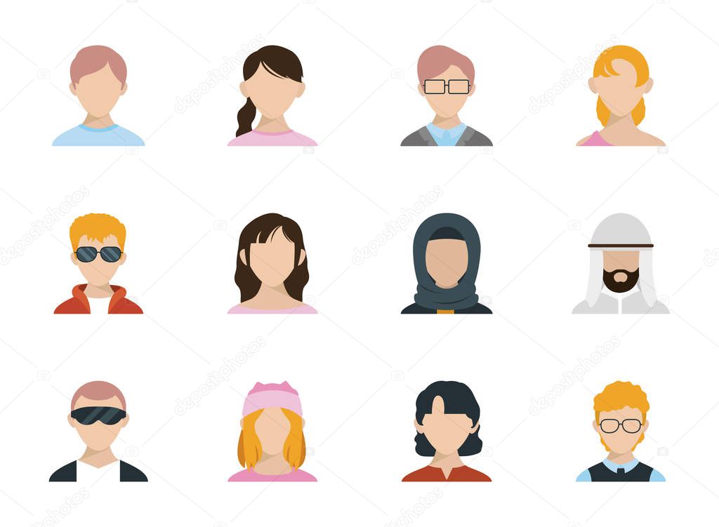Isolated men and women heads set vector design