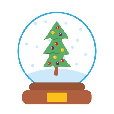 Mutlu noel çam ağacı kürenin içinde vektör tasarımı