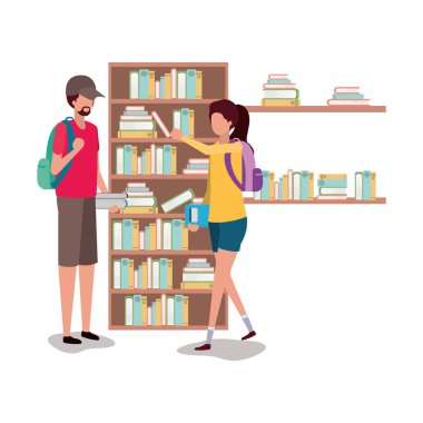 Kitap mobilya vektör tasarımlı izole okul öğrencileri