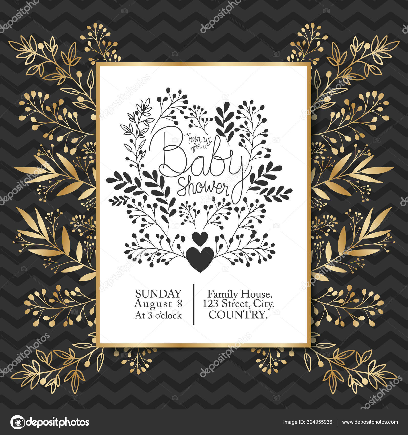 Baby Shower Invitation With Leafs Decoration Stock Vector