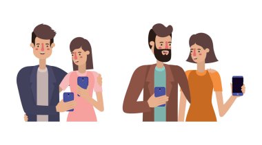 İnsanlar ve dijital teknoloji vektör tasarımı