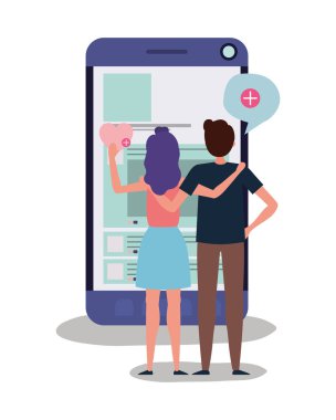 Dijital akıllı telefon ve insanlar vektör tasarımı