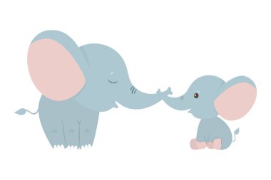 İzole edilmiş şirin filler karikatür vektör tasarımı