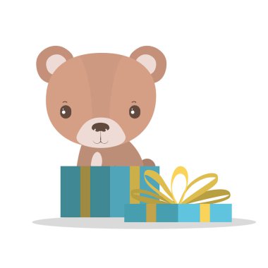 Hediye vektör tasarımlı şirin ayı çizgi filmi